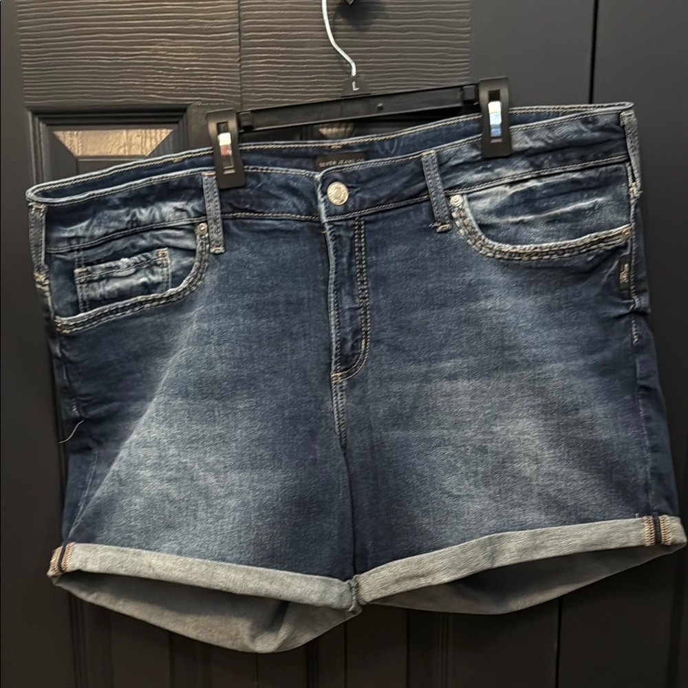 Silver Jeans Blue Distressed Jean Shorts with Rolled Cuffs